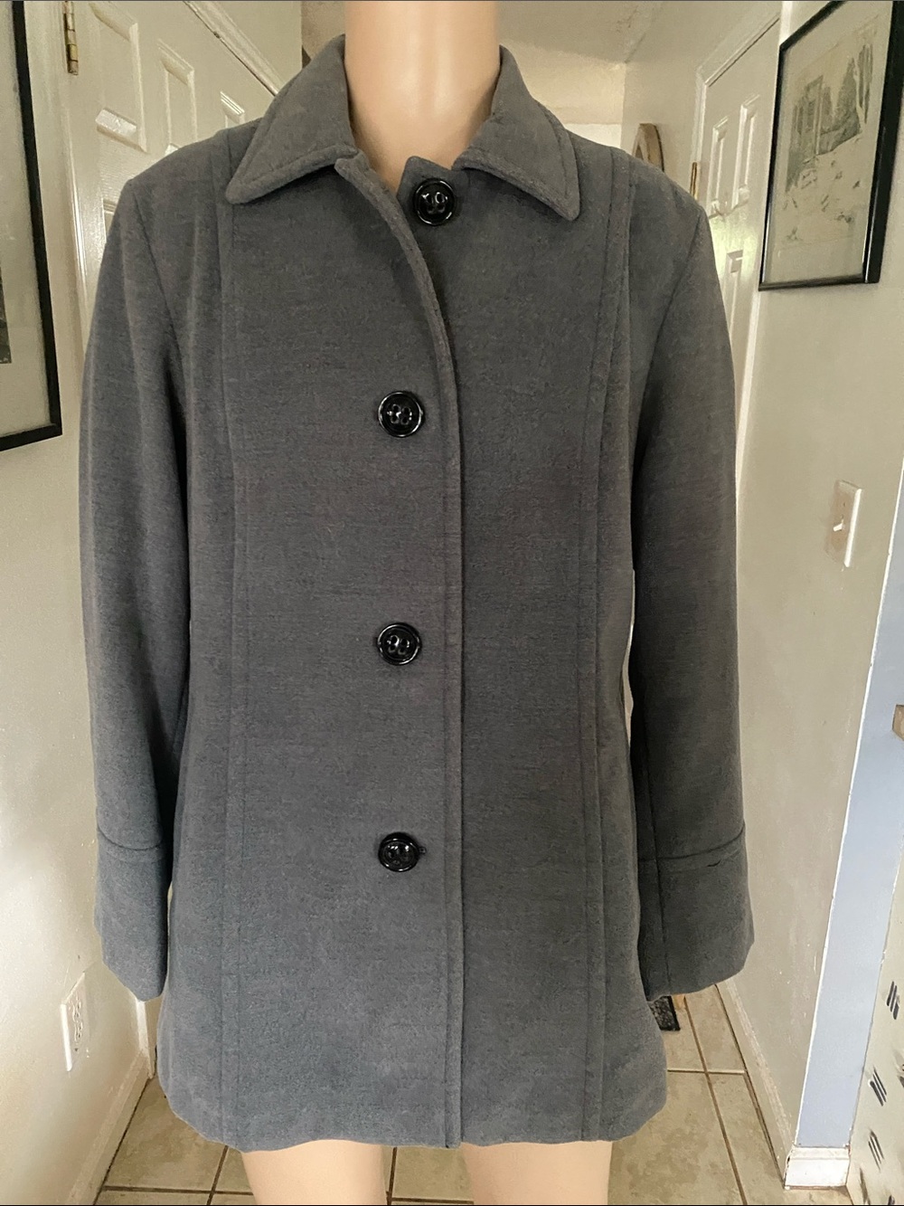 Liz Claiborne Charcoal Gray Button-Front Pea Coat